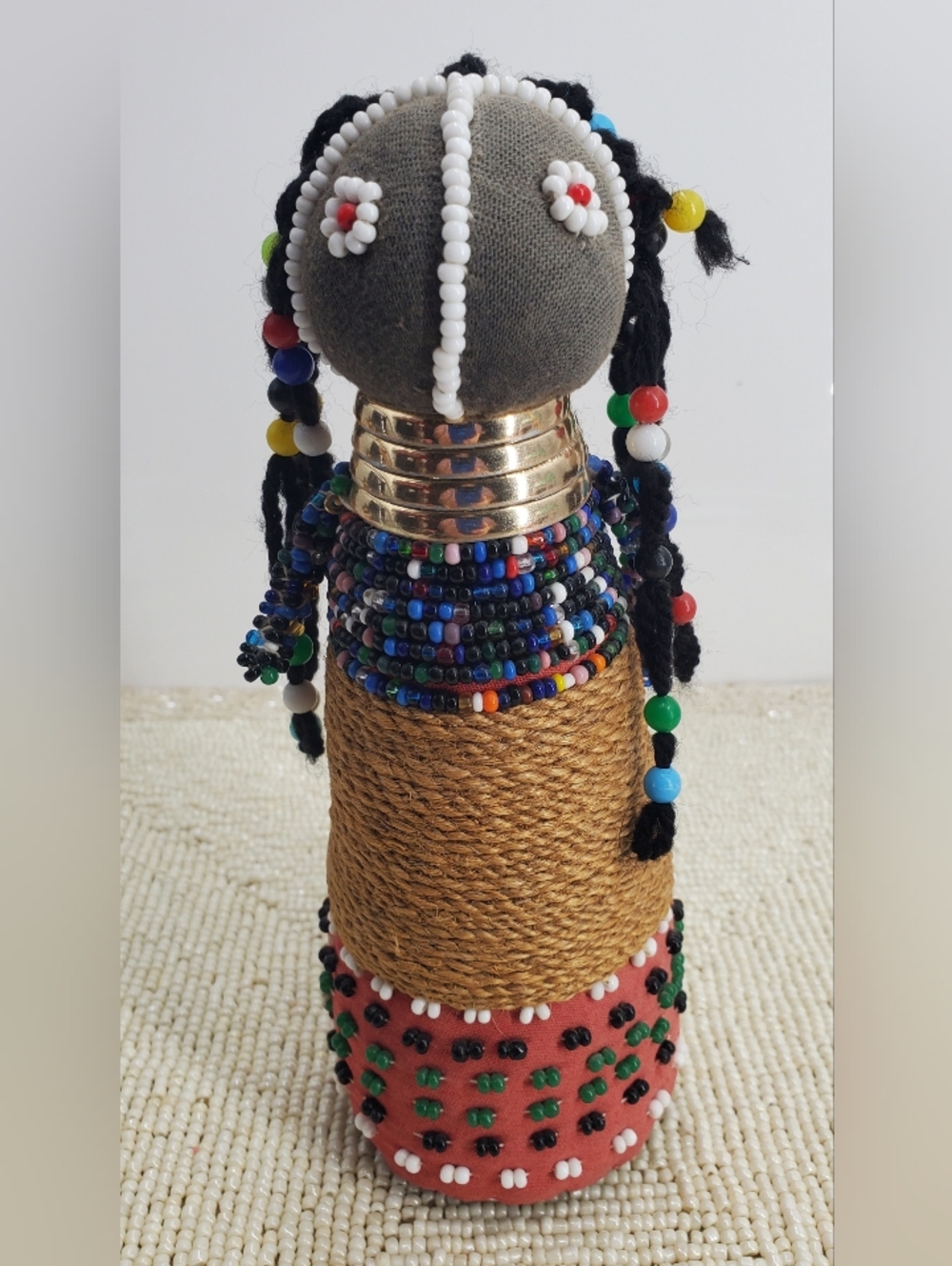 Beautiful handmade Ndebele Linga Koba beaded doll. (C39)